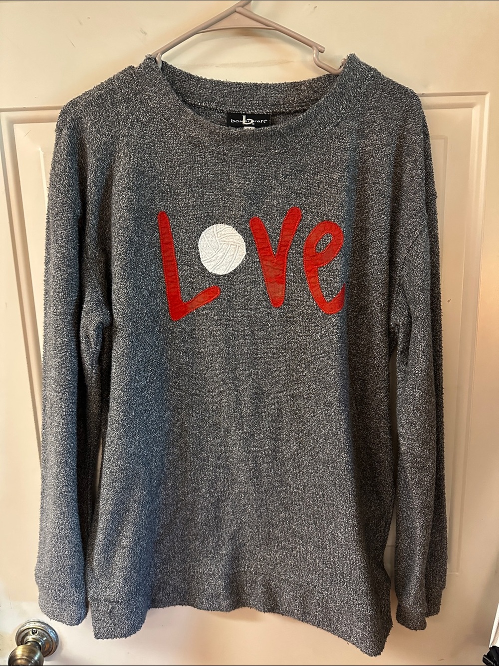 boxercraft Gray 'Love' Volleyball Crewneck Sweater
